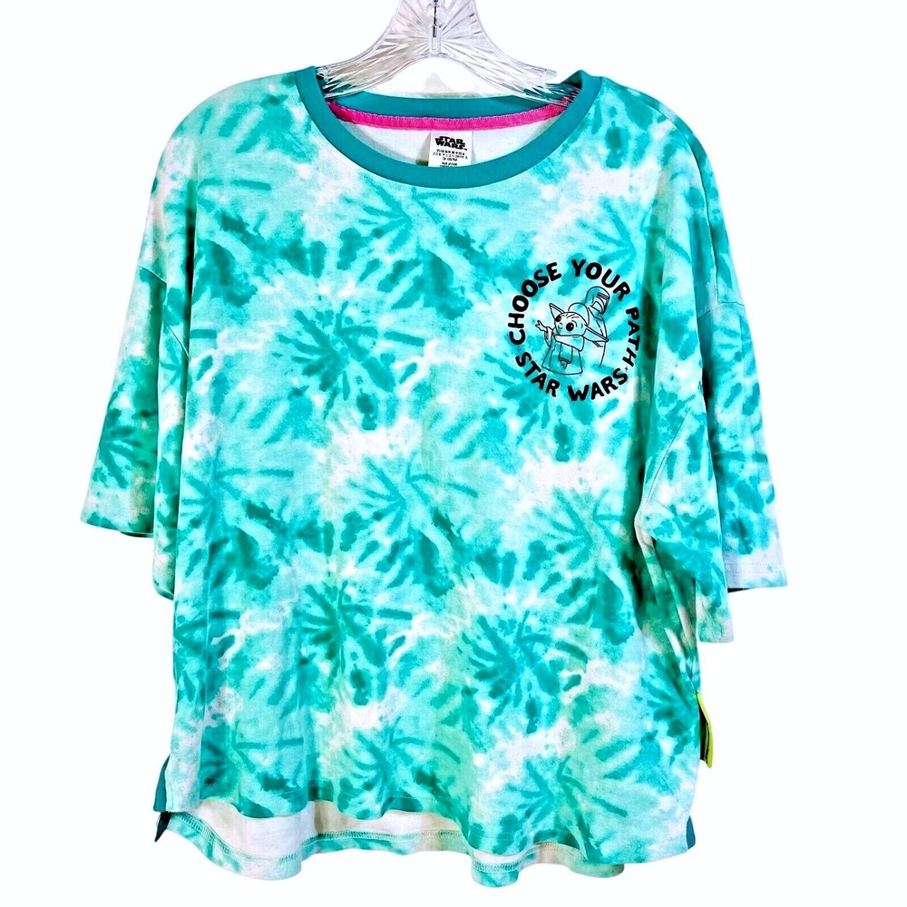 Star Wars Womens Oversized Tie Dye Shirt Size M Yoda Graphic Tee Cotton Boxy - Picture 2 of 9